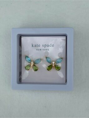 Kate Spade Blue and Green Butterfly Crystal Stud Earrings